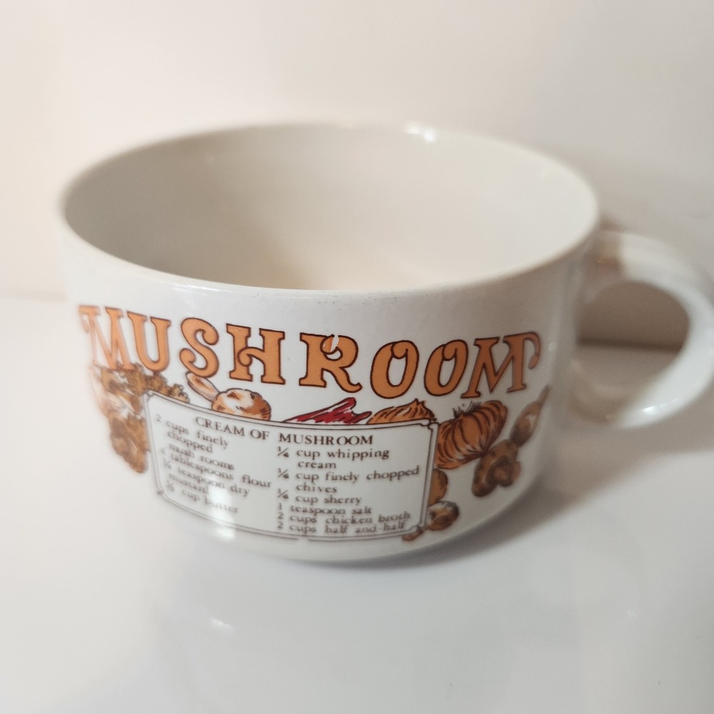 Vintage Cream of Mushroom Soup‎ Recipe Mug Ceramic Oversized Bowl with Handle